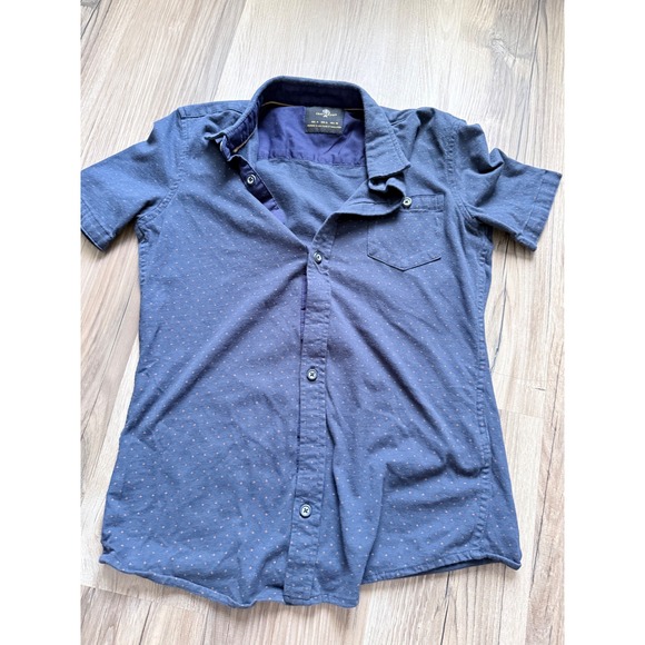 Craft & Flow Other - Craft & Flow Boys Navy Blue Orange Micro Dot Short Sleeve Button Down
